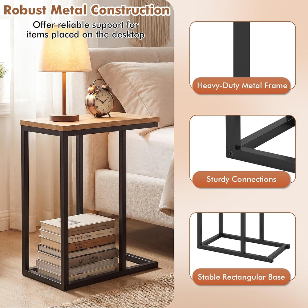 Giantex C-Shaped End Table, Set of 2 Small Sofa Couch Side Table that Slide U...