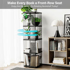 4 Tier Rotating Bookshelf, Small Corner Bookshelf for Small Space, 360 Display Floor Standing Bookcase, Lazy Susan Plastic Narrow Book Organizer Shelf for Bedroom, Living Room, Rectangular