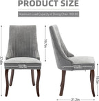 Grey Dining Chairs Set of 4，Linen Channel Tufted Kitchen Dining Room Chair with Curved Solid Wood Legs, Comfortable Fabric Upholstered Dining Chair for Dining Room, (Grey, 4pc)