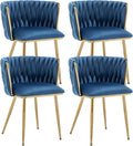 Kiztir Velvet Dining Chairs Set of 4, Modern Dining Chair with Gold Metal Legs, Luxury Tufted Dining Chairs for Dining Room, Bedroom, Kitchen (Blue)
