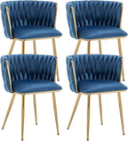 Kiztir Velvet Dining Chairs Set of 4, Modern Dining Chair with Gold Metal Legs, Luxury Tufted Dining Chairs for Dining Room, Bedroom, Kitchen (Blue)