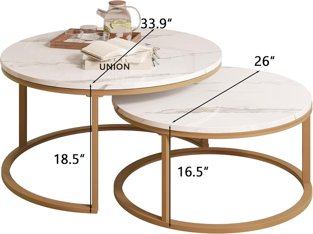 WiberWi Round Coffee Table Nesting Tables Set of 2, Large: Ø 34.0", Smal...