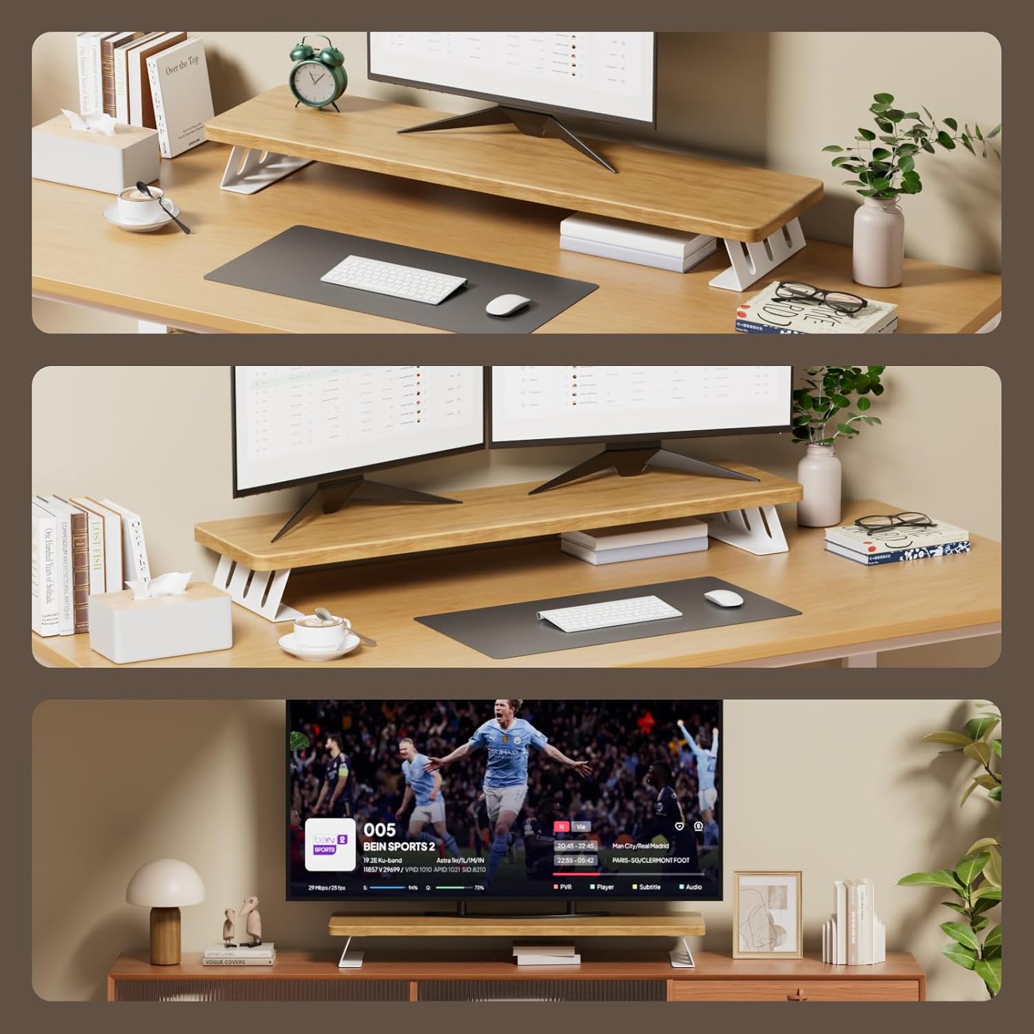 Dual Monitor Stand Riser, 39 Inch Large Wood Monitor Stands for 2 Monitors, Desk Monitor Riser for Computer/Laptop/Printer/TV, Stand Riser up to 220 lbs