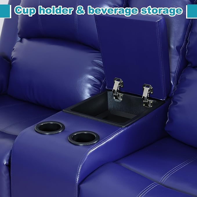Recliner Sofa Set Couches for Living Room Chair Semi PU Fabric Living Room Furniture Sets, Adjusted Loveseat Reclining Couch Furniture Sofa Set for Theater Seating, Dark Blue