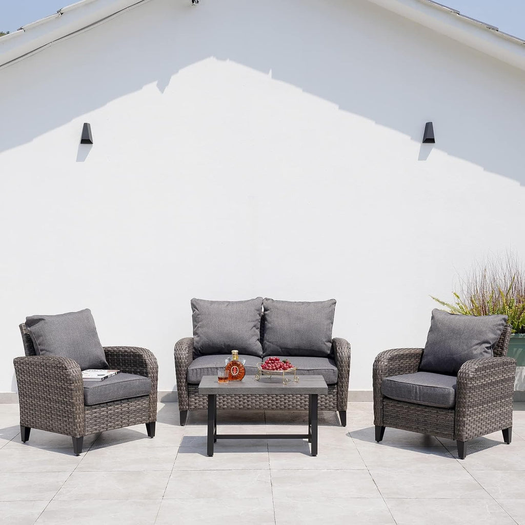 Grand patio Outdoor Coffee Table, 32 Inch Side Table Modern Rectangle with Faux Wood Tabletop Fits with Conversation Set