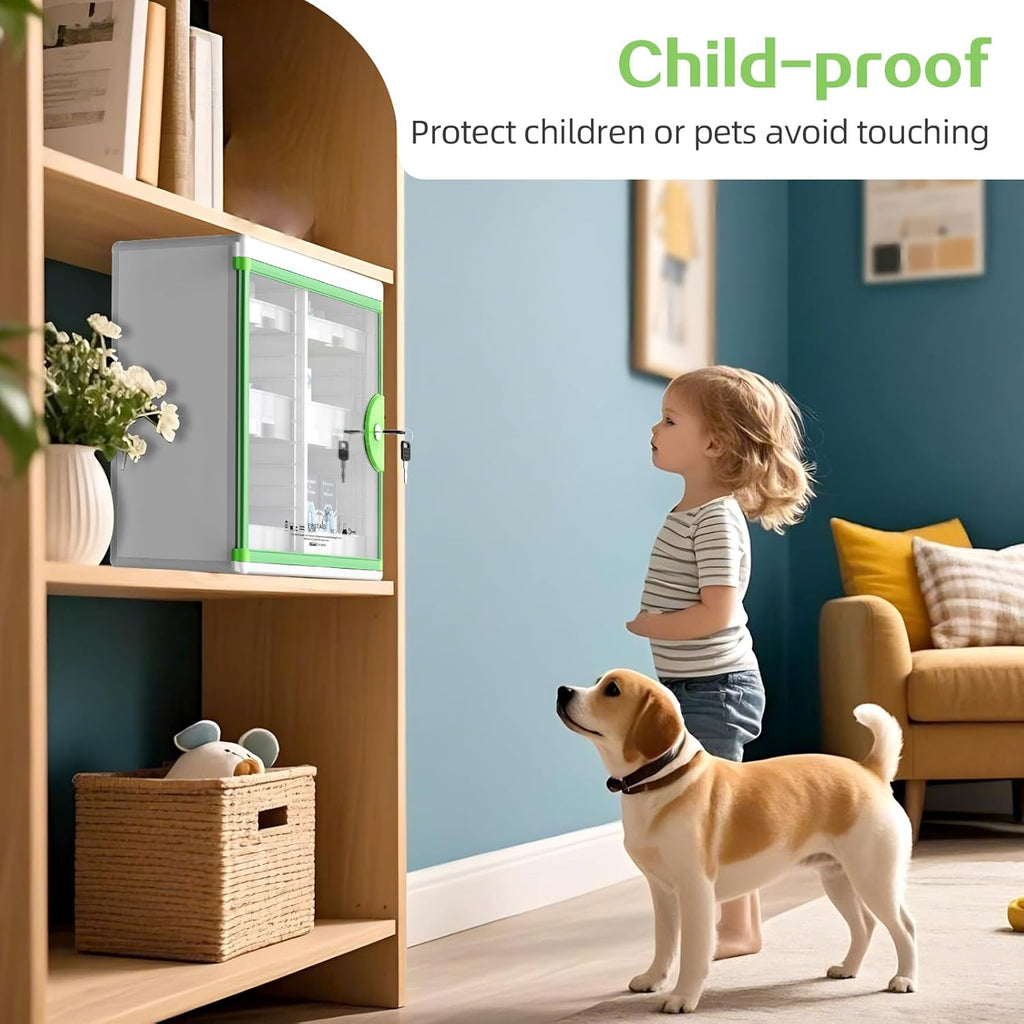 Glosen Medicine Cabinet with Key Wall Mounted Medication Lock Box 【 Green 15x 6.7 x 13 Inch】 Portable Storage Container Big Capacity