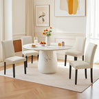 VECELO Upholstered Dining Chairs Set of 2, Modern Fabric and Solid Wood Legs & High Back for Kitchen/Living Room- Beige