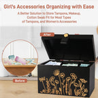 100% Solid Wood Tampon Holder Box with Lid, Copper Leather Pull, Absolute Real Wood Bathroom Decorative Box for Feminine Product Storage and Accessories such as Tampons, Cotton Balls, Gifts for Women