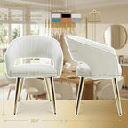 Cream Velvet Dining Chairs Gold Legs, Modern Dining Room Chairs with Arms Set of 2 Upholstered Accent Chair Armchair with Barrel Back for Kitchen Living Room
