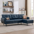 TYBOATLE 3 Seat L Shaped Leather Sectional Couches for Living Room, Faux Leather Couch w/USB & Type-C Charging Port, Small Sectional Sofa w/Deep-Seat Chaise (Blue)