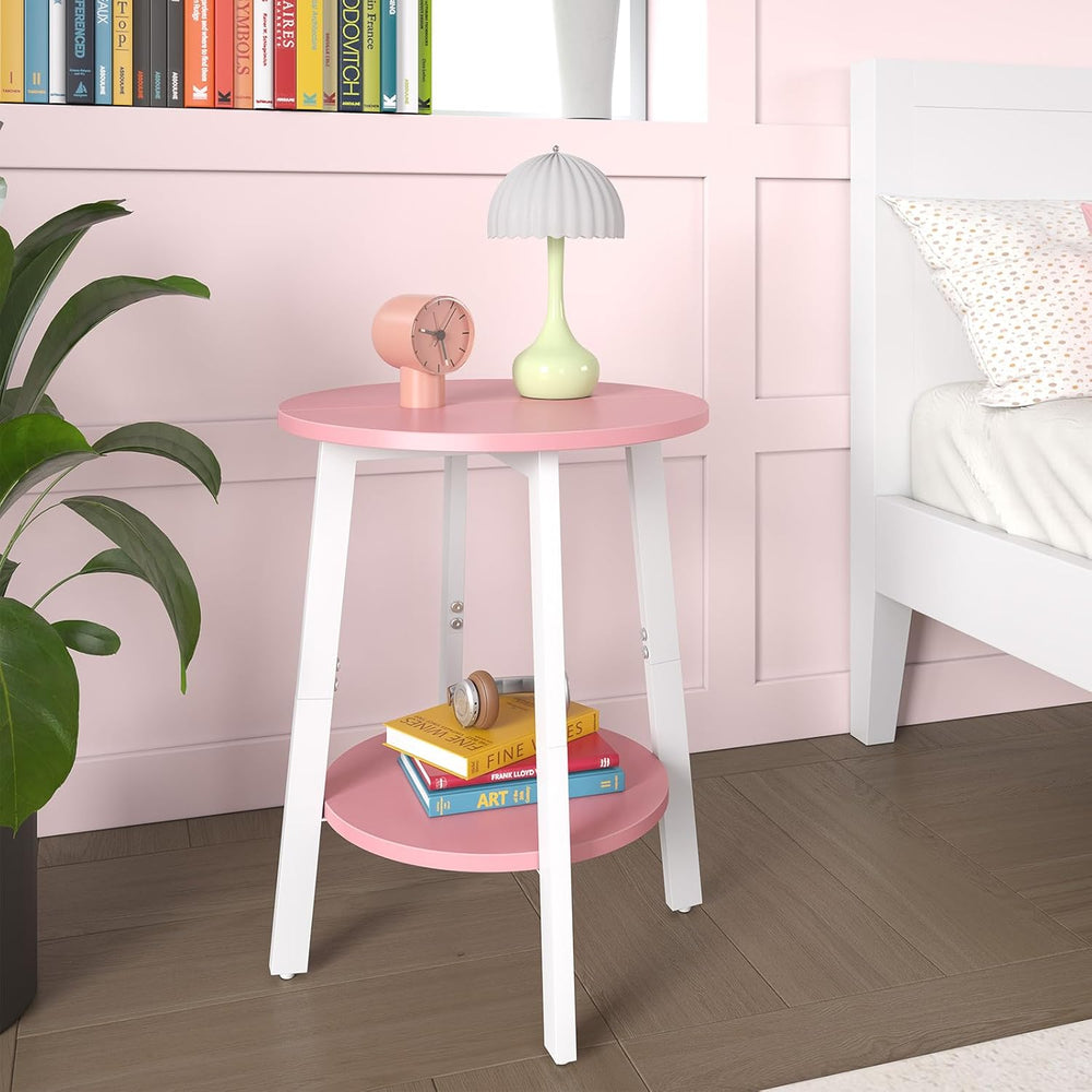sthmec Side Table Set of 2, Small Round End Table with Storage Shelf for Smal...