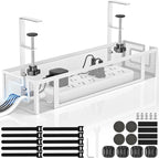 Under Desk Cable Management Tray - GZOKMOG No Drill Cord Organizer with Clamp, Reinforced Metal Mesh Workspace Organizers for Wire, Office Desk Accessories, 1 Pack White, 15.75 inch