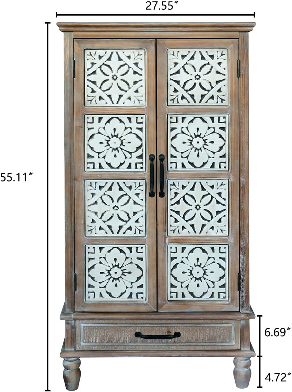 Vintage Kitchen Pantry Cabinet, Freestanding Farmhouse Storage Cabinet with 2...