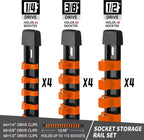 Socket Organizer Drive ABS Tools - Orange Socket Holder, Premium Quality 12 Pieces Socket Holders Kit 1/4-Inch x 64 Clips, 3/8-Inch x 60 Clips, 1/2-Inch x 48 Clips（12PC,Orange)