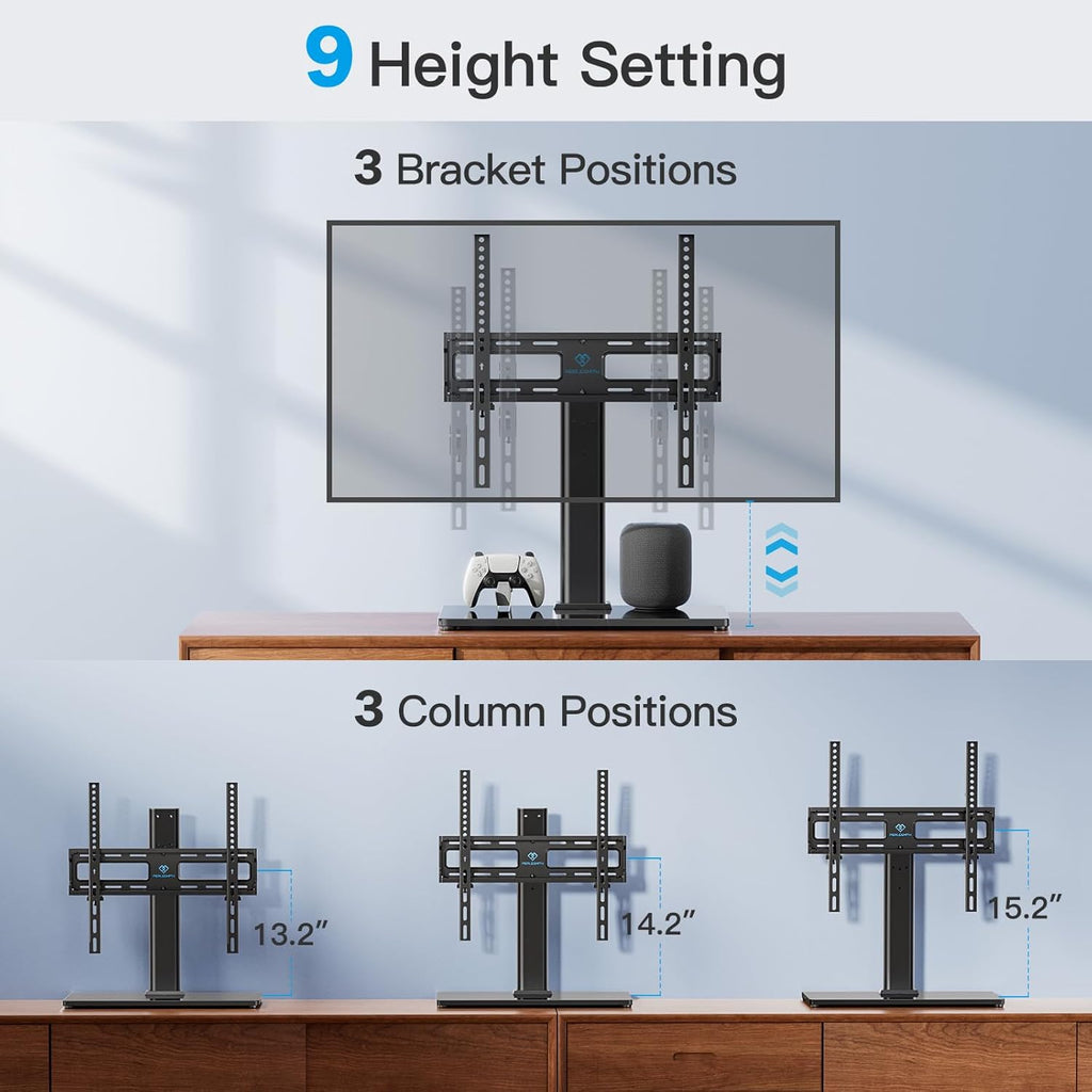 PERLESMITH Universal Swivel TV Stand Legs for 24-60 inch LCD LED TVs, Height Adjustable Television Mount Stand with Tempered Glass Base, Universal VESA Mount 400×400mm, Holds up to 88lbs, PSTVS09