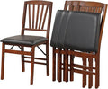 COSTWAY Folding Dining Chairs Set of 4, Upholstered Wooden Dining Room Chairs with PVC Padded Seat, Solid Wood Frame and 400LBS Capacity for Kitchen Apartment (Black & Brown)