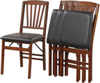 COSTWAY Folding Dining Chairs Set of 4, Upholstered Wooden Dining Room Chairs with PVC Padded Seat, Solid Wood Frame and 400LBS Capacity for Kitchen Apartment (Black & Brown)