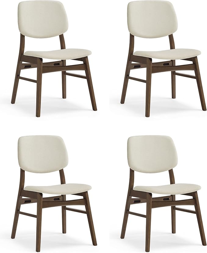 Wooden Dining Chairs Set of 4, Upholstered Modern Dining Room Chairs, Mid Century Solid Oak Wood Kitchen Chairs for Living Room, Restaurant, Farmhouse (Cream Fabric & Walnut Color)