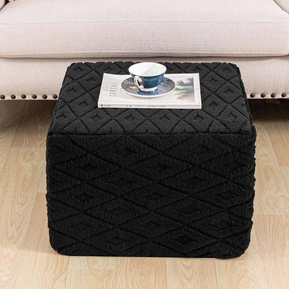 Fluffy Square Ottoman Pouf with All-in-One Foam Filling 20 x 14 Inches Furry ...