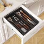 Lifewit Utensil Organizer for Kitchen Drawer, Expandable Cooking Silverware Tray, Adjustable Cutlery Flatware Holder, Plastic Spatula Tools Storage Divider, 12.9 x 16.1", Black
