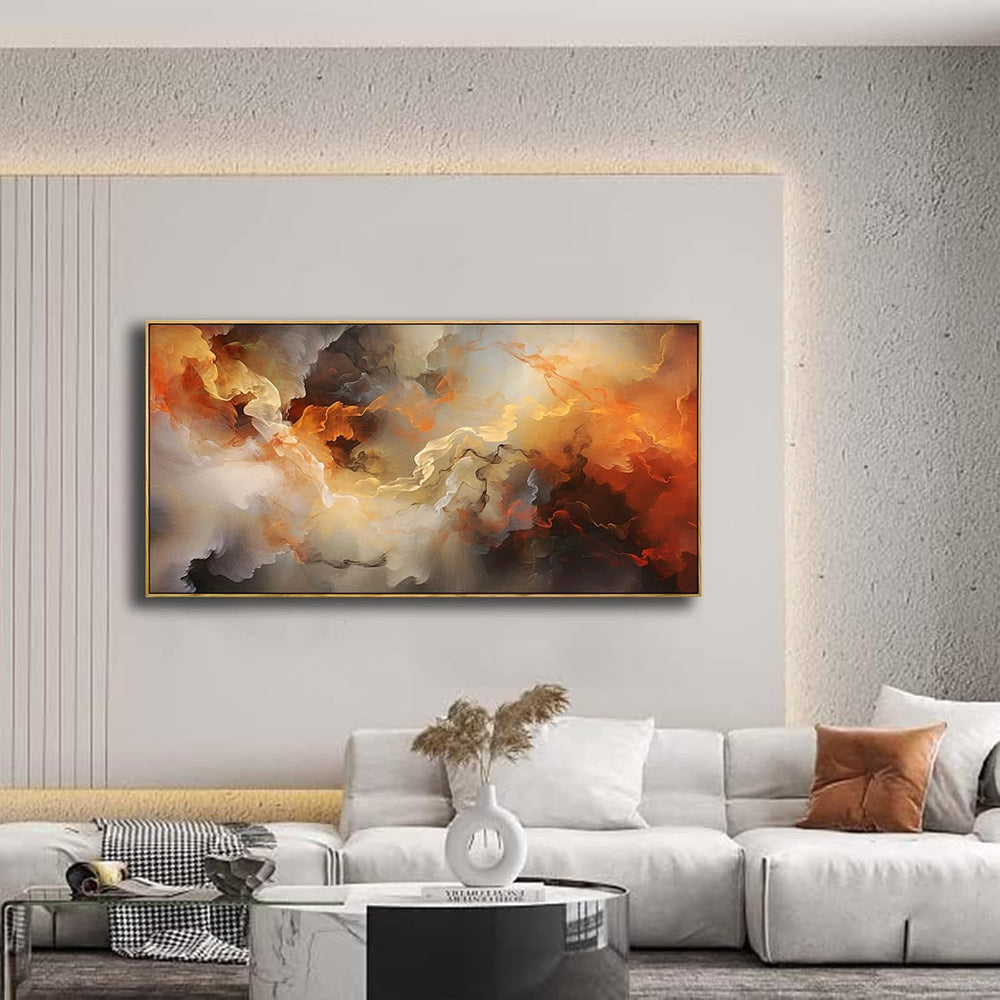 VHMING Abstract Wall Art Framed Ready to Hang Home Decor Orange White Artwork...