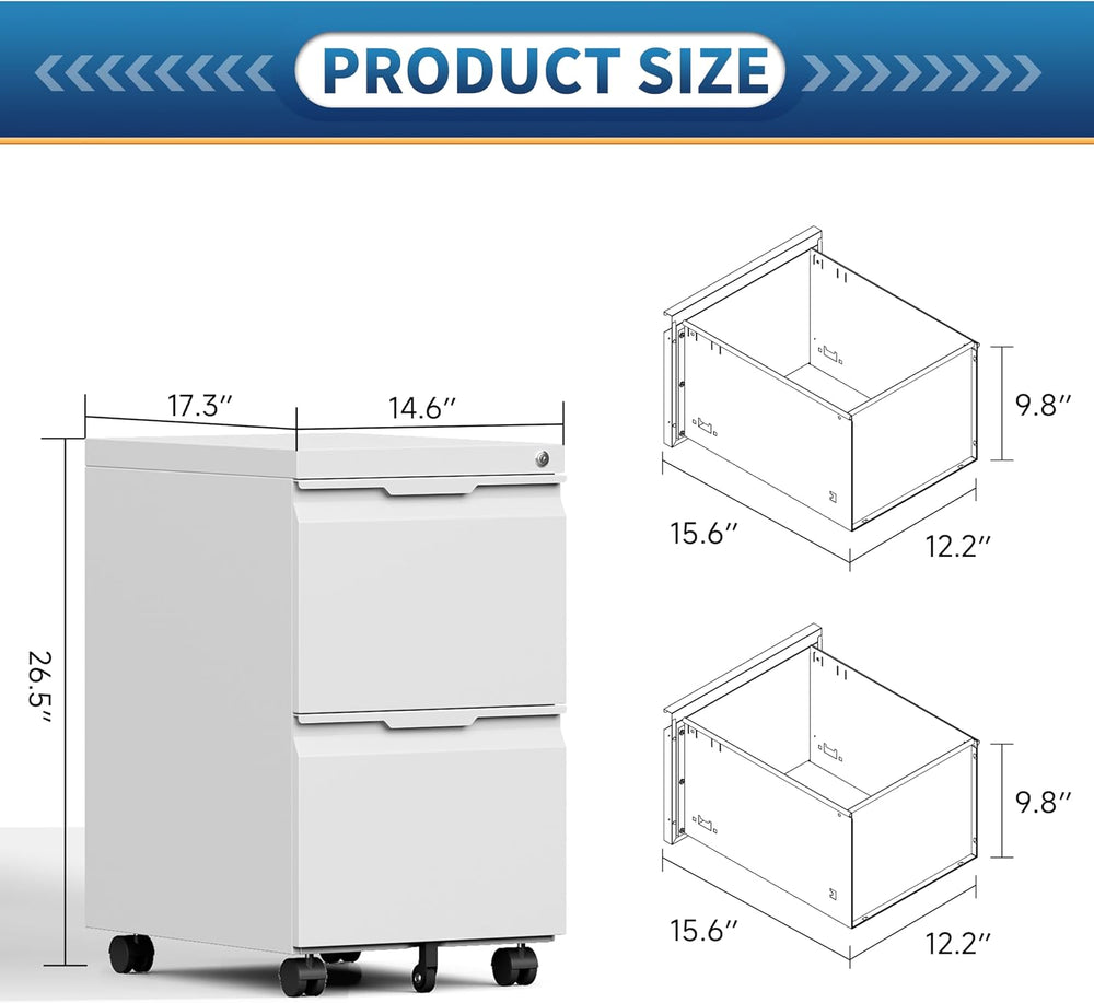 2 Drawer File Cabinet with Lock,Filing Cabinet for Home Office,Small Rolling ...