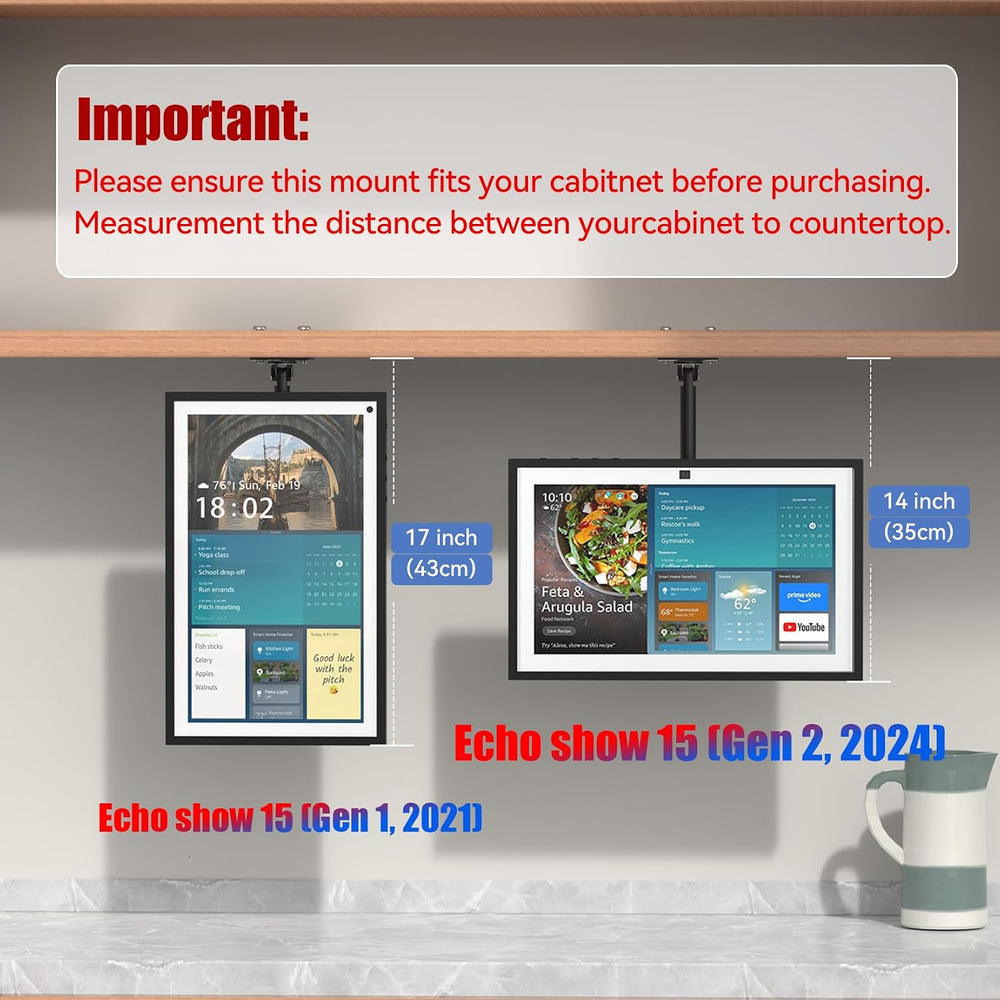 Under Cabinet Mount for Echo Show 15, Height Adjustable | Aluminum, Height Ad...