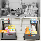2 Pack Under Sink Organizer Storage 2-Tier Premium Metal Pull-Out Racks, Height Adjustable, Easy Installation | Kitchen & Bathroom Organizers