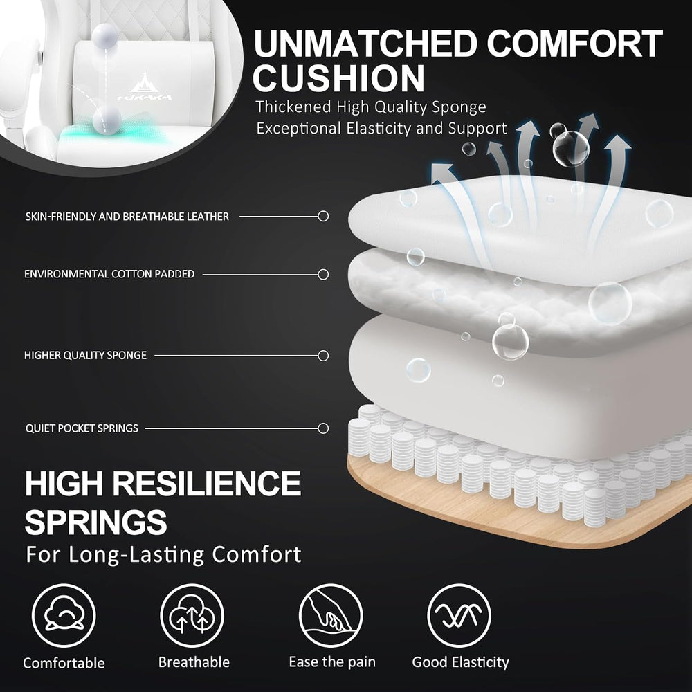 White Gaming Chair,Ergonomic Massage Office Desk Chair with Footrest | Pocket...