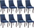 Dining Room Chairs Set of 8，Linen Channel Tufted Kitchen Dining Room Chair with Curved Solid Wood Legs, Comfortable Fabric Upholstered Dining Chair for Dining Room, (Blue 8pc)