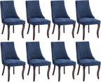 Dining Room Chairs Set of 8，Linen Channel Tufted Kitchen Dining Room Chair with Curved Solid Wood Legs, Comfortable Fabric Upholstered Dining Chair for Dining Room, (Blue 8pc)