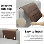 TV Remote Control Holder Couch Caddy, Non-slip Bedside Caddy Organizer with 5 Pockets for Key Glasses Phone Magazine Holders (Brown, 35''x18'')
