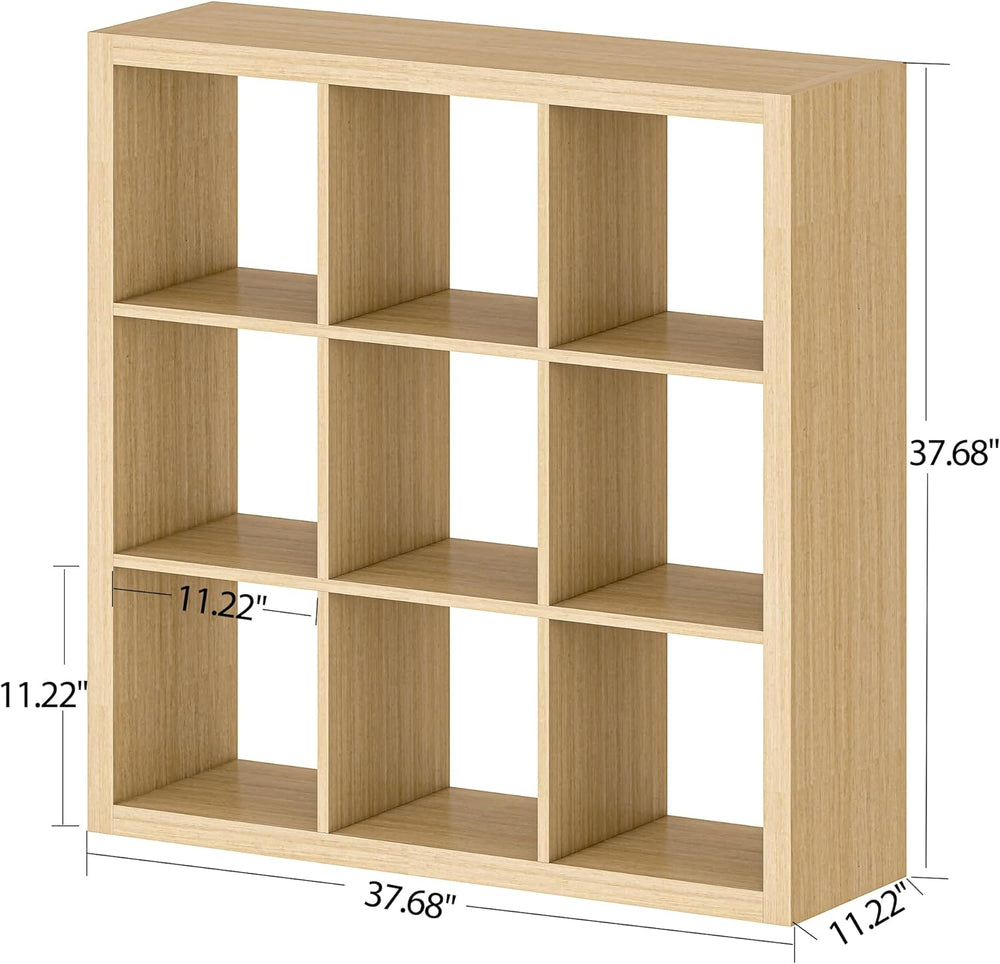 Bookshelf with Storage Bins, 9-Cube Storage Organizer Sturdy Wooden Bookcase ...