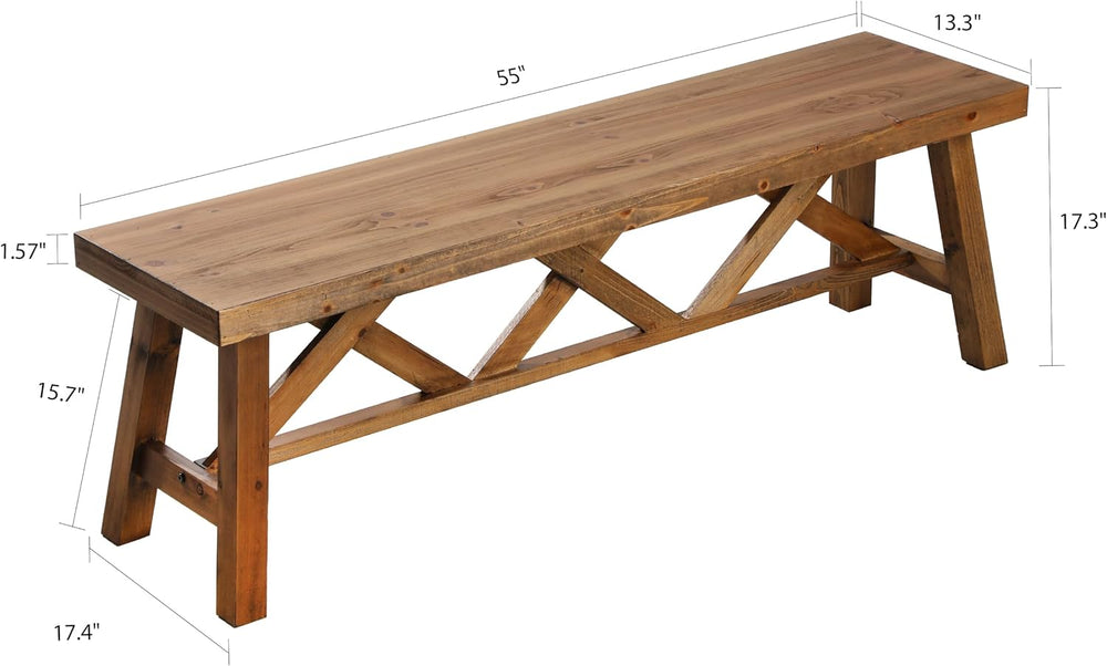 Wnutrees 54" Farmhouse Wood Bench, Rustic Solid Wood Entryway Bench Seat...