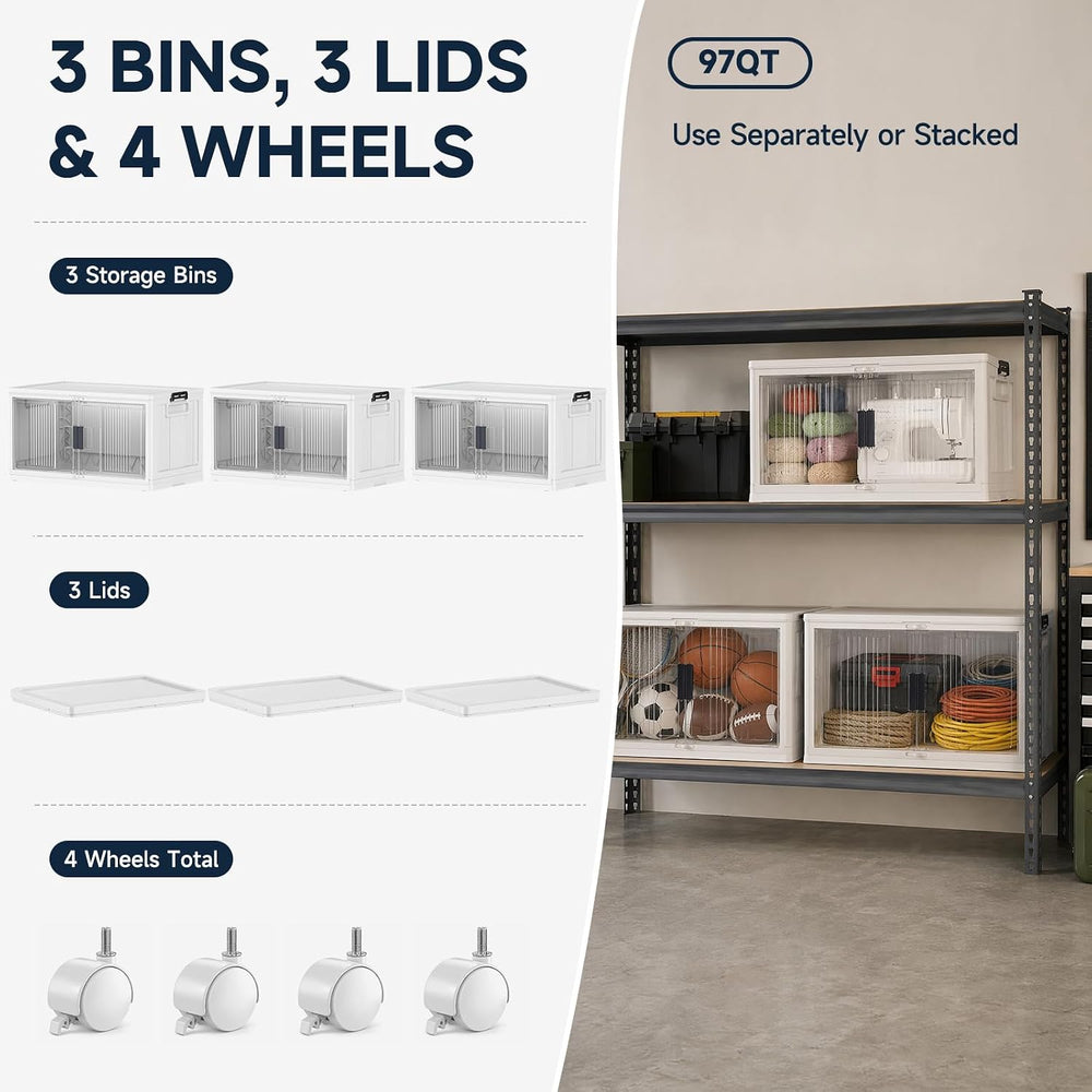 OlarHike 97QT Storage Bins with Lids for Closet, Garage, Shelves, 3 Pack