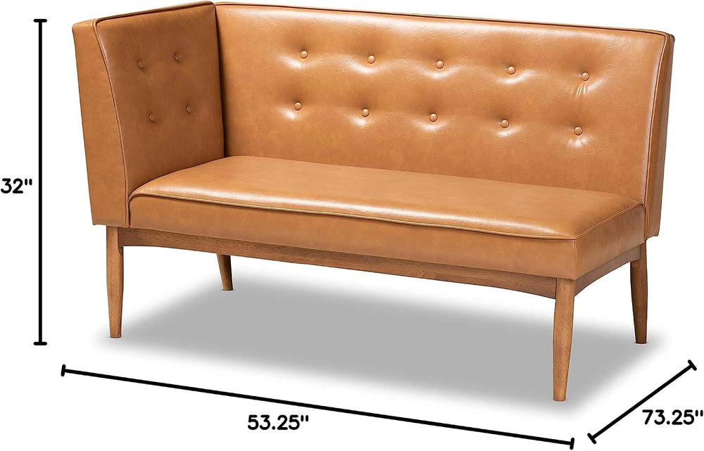 Baxton Studio Arvid Mid-Century Modern Tan Faux Leather Upholstered and Walnu...
