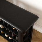 Shoe Rack Bench with Leather Cushion 3-Tier Shoe Rack Organizer for Entryway Hallway or Living Room Farmhouse Rustic Wooden Seat Bench Black 11.8" Dx23.6 Wx20.4 H