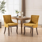 Modern Dining Chairs Set of 2, High Back Dining Chairs Side Chairs with Solid Wood Legs, Upholstered Fabric Dining Room Chairs for Dining Room Kitchen, Yellow
