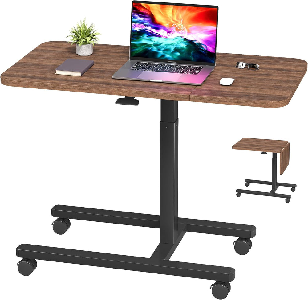 Homkdom C Shaped Table with Wheels, Side End Table with Extended Desktop, Adj...