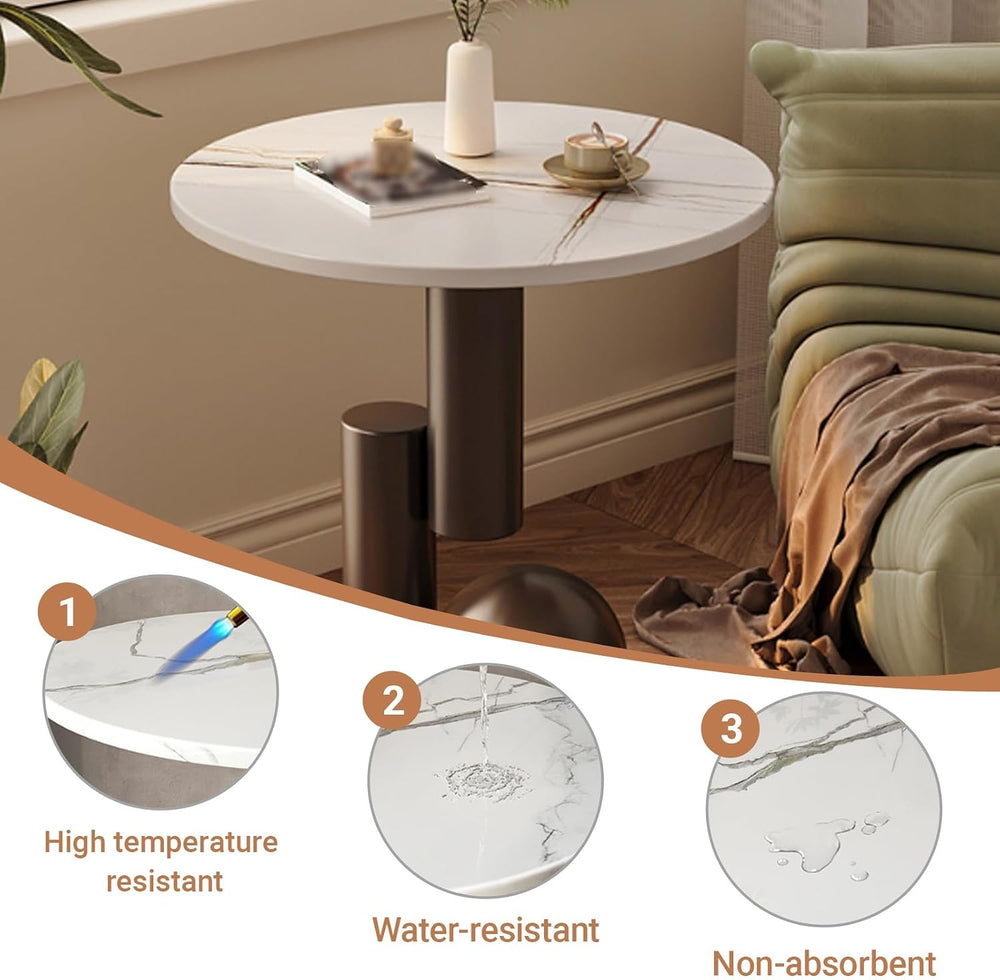 Small Round Marble Sofa Side Table, Creative Mini Leisure Accent End Table, S...
