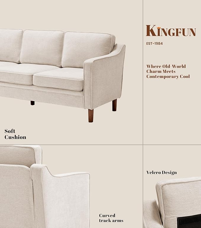 Kingfun Living Room Furniture Sets, 2 Armchair and Loveseat, Mid Century Modern Sofa Set, Chenille Couch with Solid Wood Frame for Living Room & Bedroom, Beige