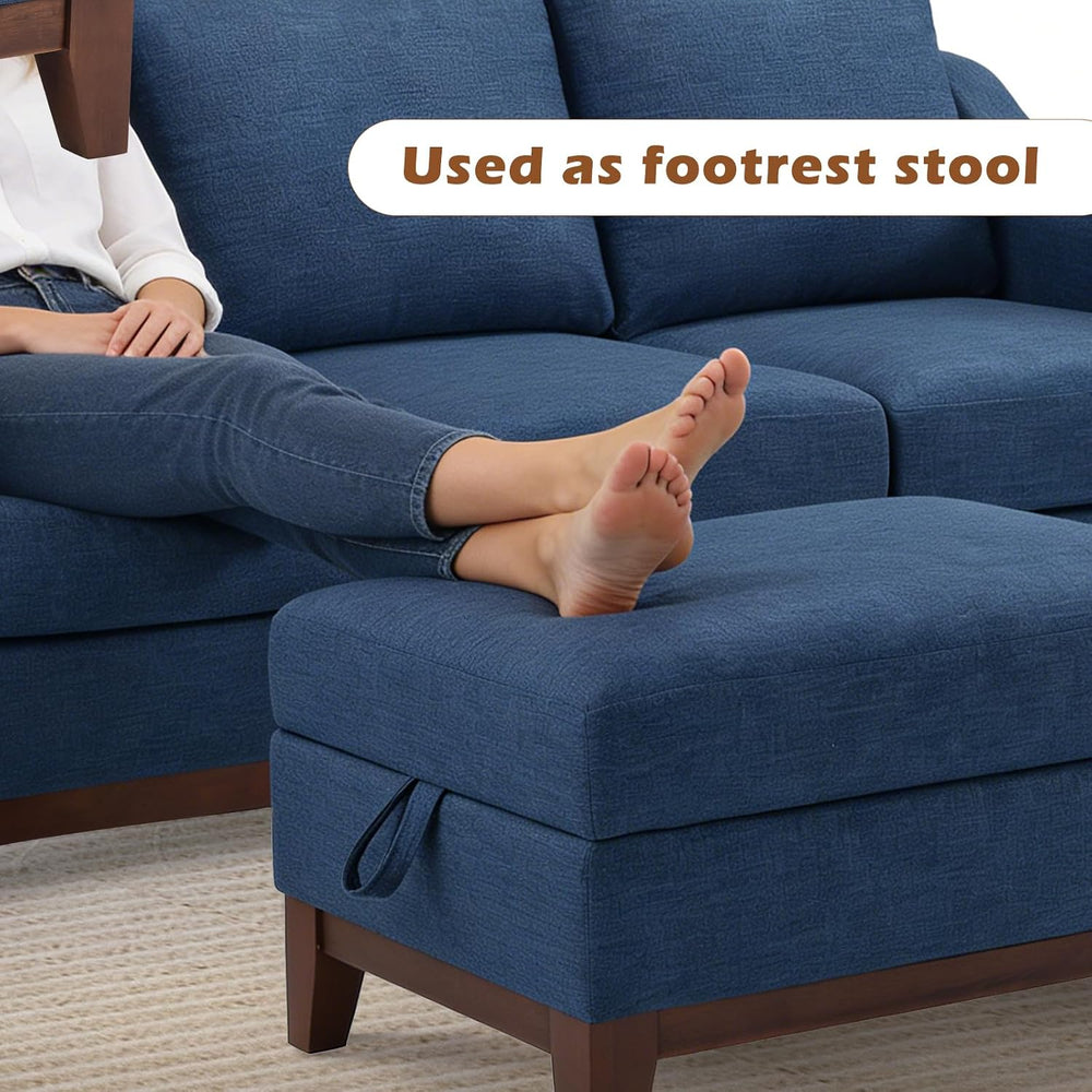 HAOMARKETS Storage Ottoman with Flip-Top Table, Upholstered Soft Fabric Footr...