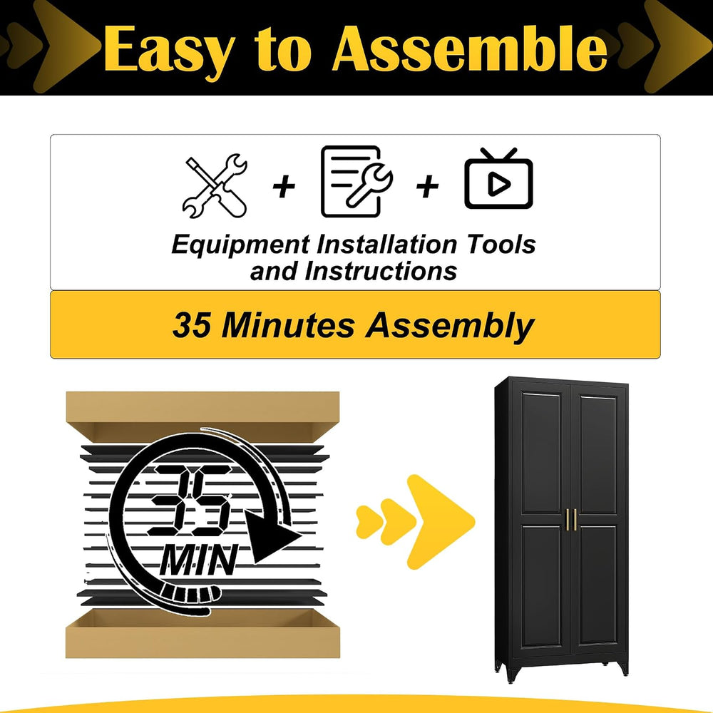 SteeLoong 75”Metal Pantry Storage Cabinet with Doors & 5 Adjustable Shelv...