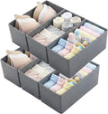 Small Foldable Fabric Drawer Organizer 6 Pack Grey - 11“ Breathable Closet & Dresser Storage Bins for Socks, Underwear, Bras & Baby Clothes