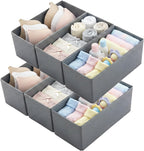 Small Foldable Fabric Drawer Organizer 6 Pack Grey - 11“ Breathable Closet & Dresser Storage Bins for Socks, Underwear, Bras & Baby Clothes