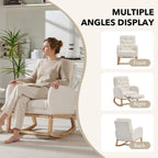 Rocking Chair Nursing with Footrest, Rocker (White Teddy) | teddy upholstery, high-density foam, adjustable footrest, soft cushion, button tufted design, silent non-slip pads