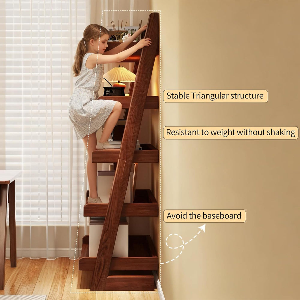 5 Tier Ladder Shelf, Ladder Bookshelf with Wood Frame