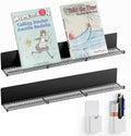 DTUQYX Metal Magnetic Book Shelf: 2-Pack 17” Magnetic Bookshelves for Whiteboard with 2 Pen Containers Strong Adsorption, Durable Floating Book Display Shelf, Movable Office File Holder (Black)