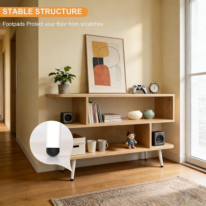 Lightdot TV Stand for TVs to 35'', Modern Entertainment Center with 3 Open Storage Shelf, Sturdy Media Console Table for Living Room/Entrance/Sofa Cabinet, Apartment, Easy Installation-Walnut
