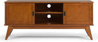 SIMPLIHOME Draper TV Stand - 60 inch Wide Solid Wood Low Media Console in Teak Brown, Mid Century Modern Entertainment Center for Living Room for TVs up to 65 Inches with Cabinets and Cable Management